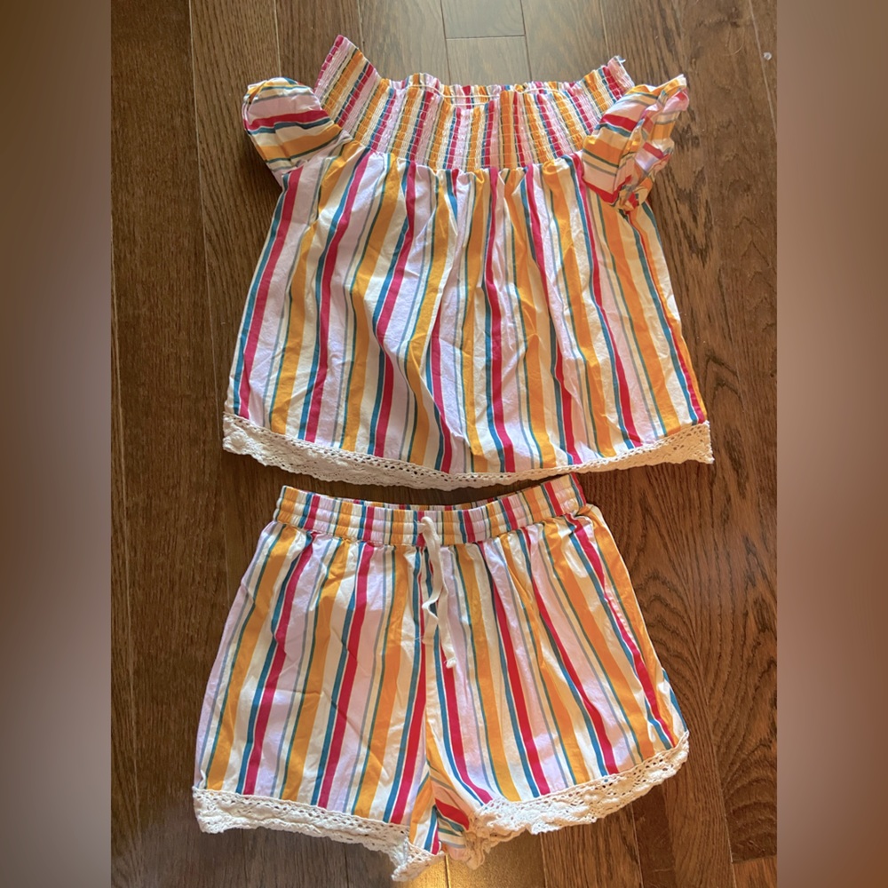 Cotton poplin off the shoulder pajama set